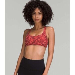 Lululemon Sports Bra Womens 6 Red Leaf Print Flow Y Y-Back Athletic Yoga Top